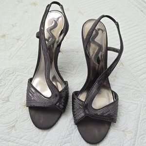 Touch of Nina Heels Brown Sequin Strap Open Toe Women's Size 9M Coquette